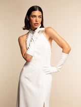 Angelina (blanc) - gants mariage / opéra en cuir 8 boutons doublés soie 