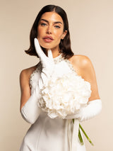 Angelina (blanc) - gants mariage / opéra en cuir 12 boutons doublés soie 