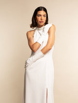 Angelina (blanc) - gants mariage / opéra en cuir 6 boutons doublés soie 