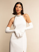 Angelina (blanc) - gants mariage / opéra en cuir 16 boutons doublés soie 