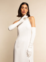 Angelina (blanc) - gants mariage / opéra en cuir 16 boutons doublés soie 