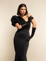Elena (noir) - gants opéra en cuir 8 boutons doublés de soie