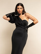 Elena (noir) - gants opéra en cuir 8 boutons doublés de soie