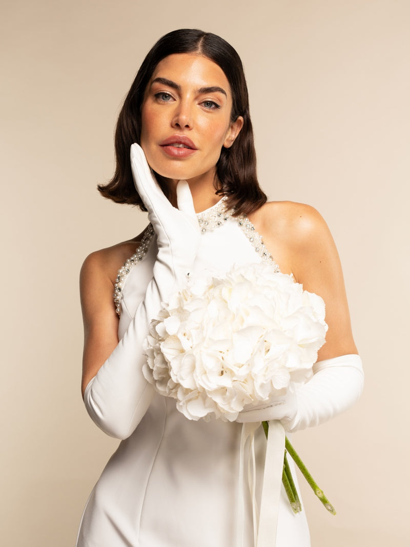 Gabriella (blanc) - Gants mariage / opéra en cuir 12 boutons non doublés