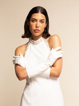 Gabriella (blanc) - Gants mariage / opéra en cuir 8 boutons non doublés 