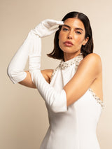 Gabriella (blanc) - Gants mariage / opéra en cuir 12 boutons non doublés