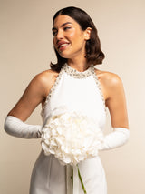 Gabriella (blanc) - Gants mariage / opéra en cuir 12 boutons non doublés
