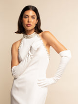 Gabriella (blanc) - Gants mariage / opéra en cuir 12 boutons non doublés
