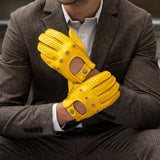 Leonardo (Jaune) - Gants de conduite en daim américain