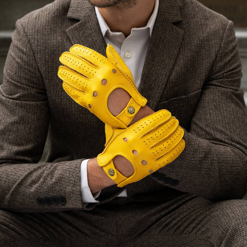 Leonardo (Jaune) - Gants de conduite en daim américain