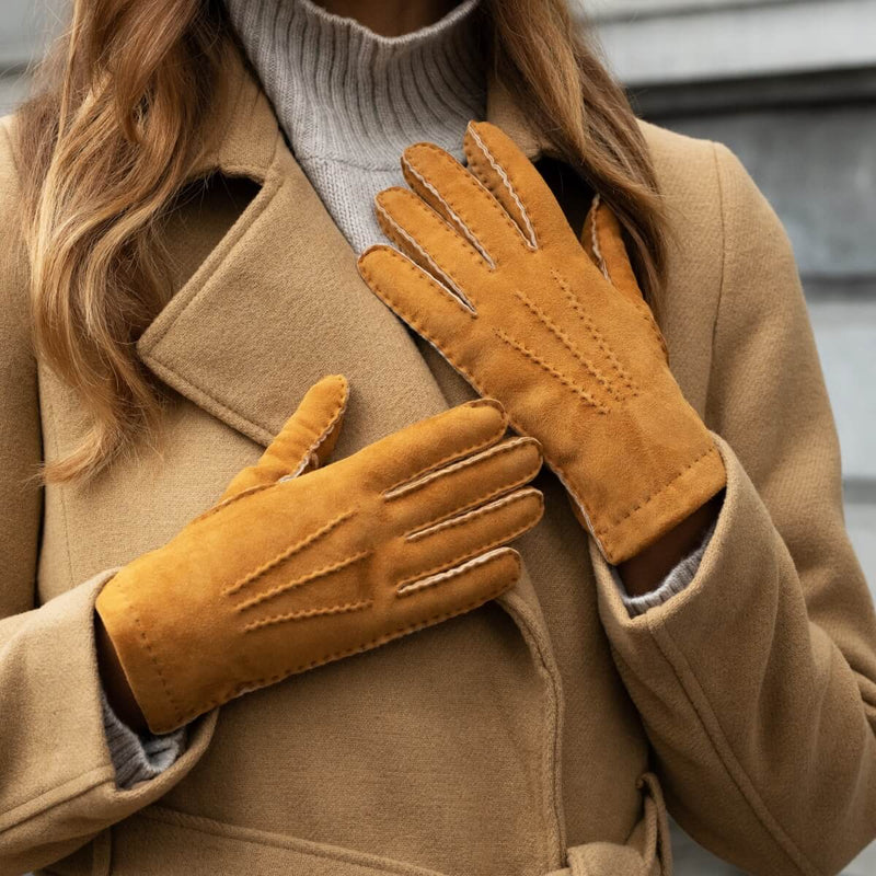 Beatrice - gants en daim avec doublure luxueuse en shearling (fourrure de mouton)