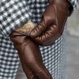 Francesca (Marron) - Gants en cuir d'agneau à doublure en fourrure marron
