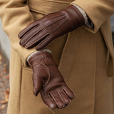 Vittoria (Marron) - Gants en cuir de cerf américain doublés de cachemire