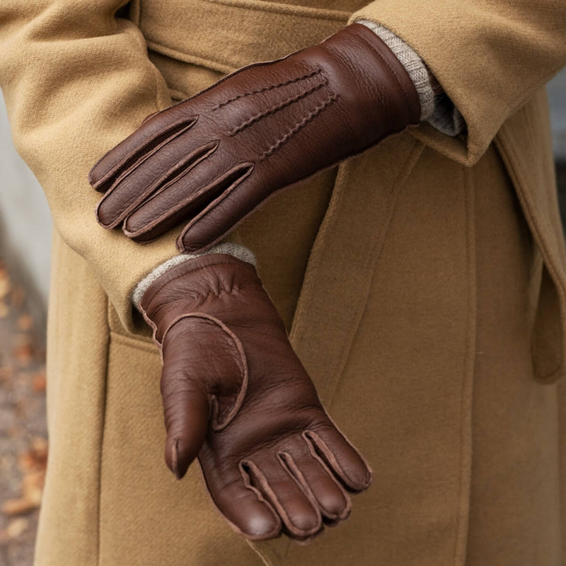 Vittoria (Marron) - Gants en cuir de cerf américain doublés de cachemire