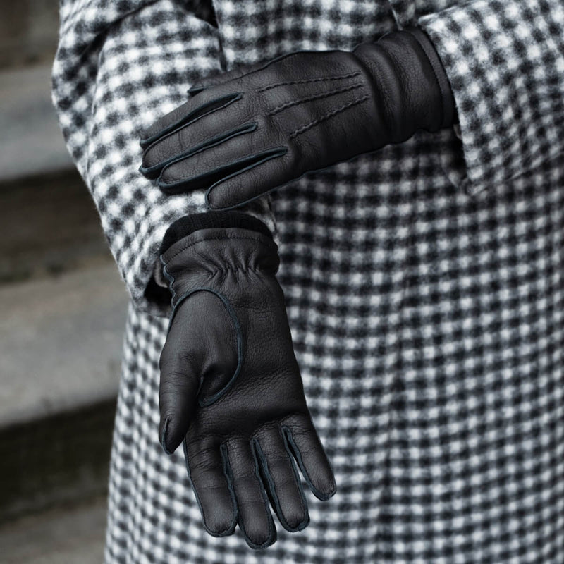 Vittoria (Noir) - Gants en cuir de cerf américain doublés de cachemire