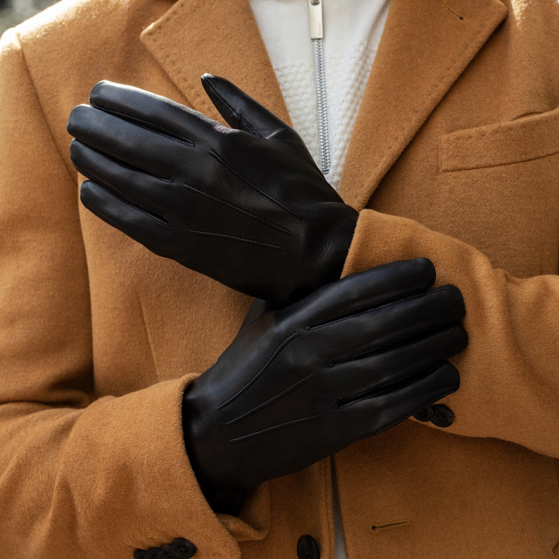 Marco (Noir) - Gants en cuir d'agneau à doublure en fourrure blanche