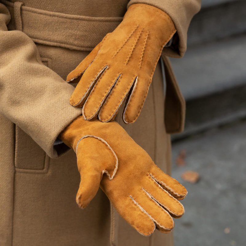 Beatrice - gants en daim avec doublure luxueuse en shearling (fourrure de mouton)
