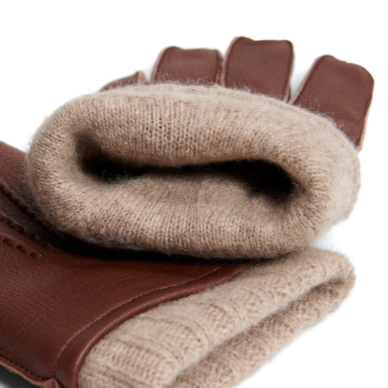 Vittoria (Marron) - Gants en cuir de cerf américain doublés de cachemire