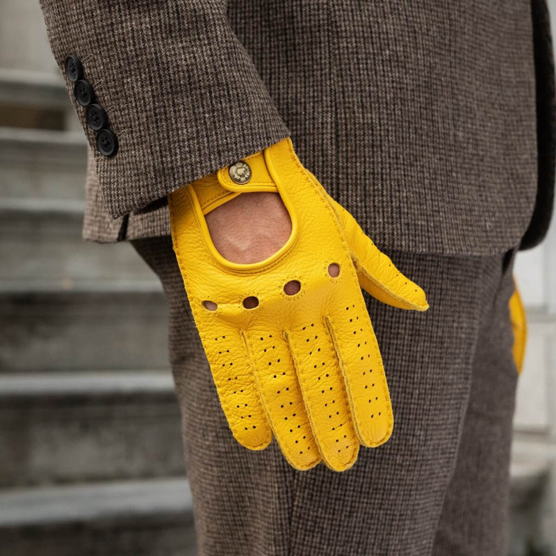 Leonardo (Jaune) - Gants de conduite en daim américain