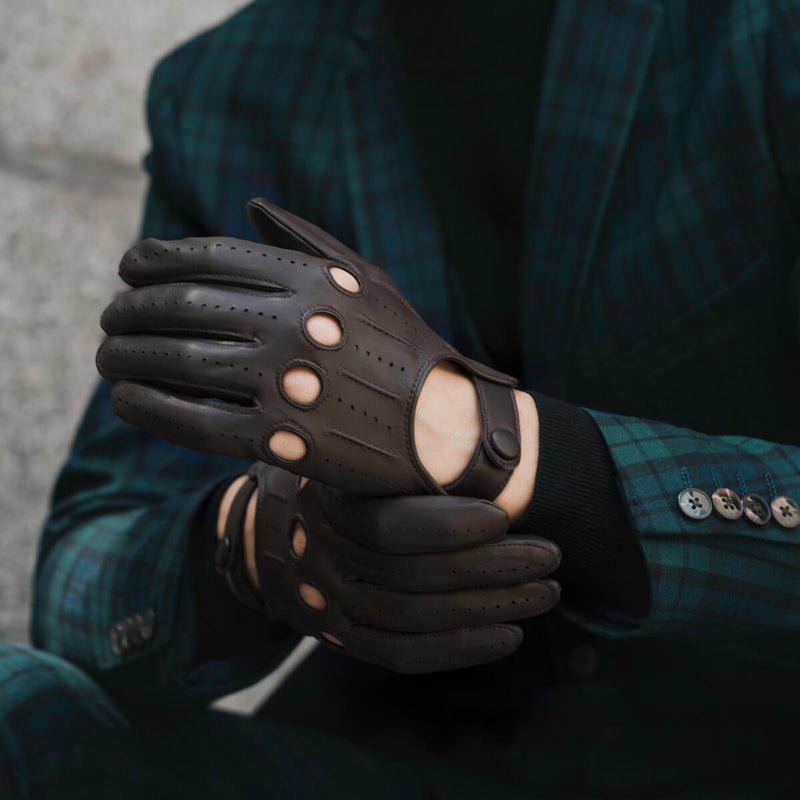 Gants de Conduite Hommes - Marron foncé  - Fabriqués à la main en Italie – Gants en Cuir de Luxe – Fait à la Main en Italie - Fratelli Orsini® - 6