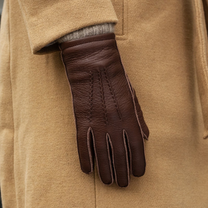 Vittoria (Marron) - Gants en cuir de cerf américain doublés de cachemire