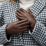 Francesca (Marron) - Gants en cuir d'agneau à doublure en fourrure blanche