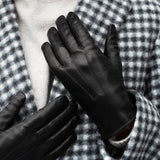 Francesca (Noir) - Gants en cuir d'agneau à doublure en fourrure blanche