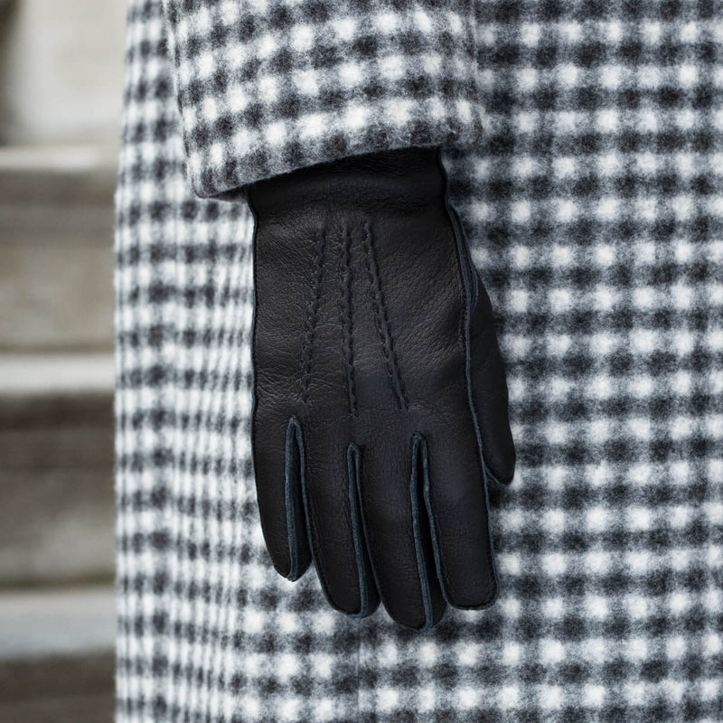 Vittoria (Noir) - Gants en cuir de cerf américain doublés de cachemire