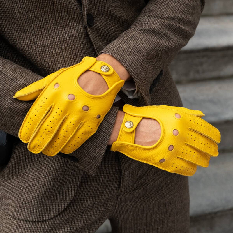 Leonardo (Jaune) - Gants de conduite en daim américain