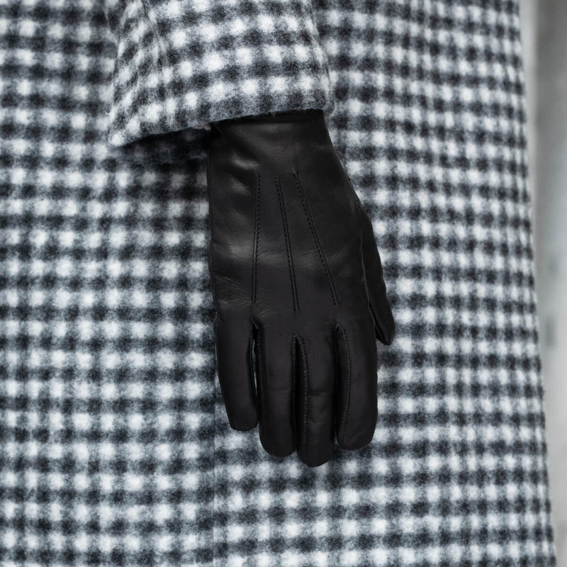 Francesca (Noir) - Gants en cuir d'agneau à doublure en fourrure blanche