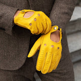 Leonardo (Jaune) - Gants de conduite en daim américain