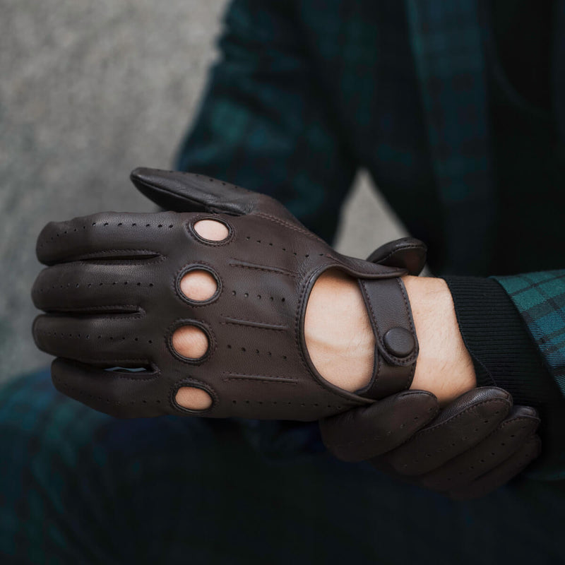Gants de Conduite Hommes - Marron foncé  - Fabriqués à la main en Italie – Gants en Cuir de Luxe – Fait à la Main en Italie - Fratelli Orsini® - 8