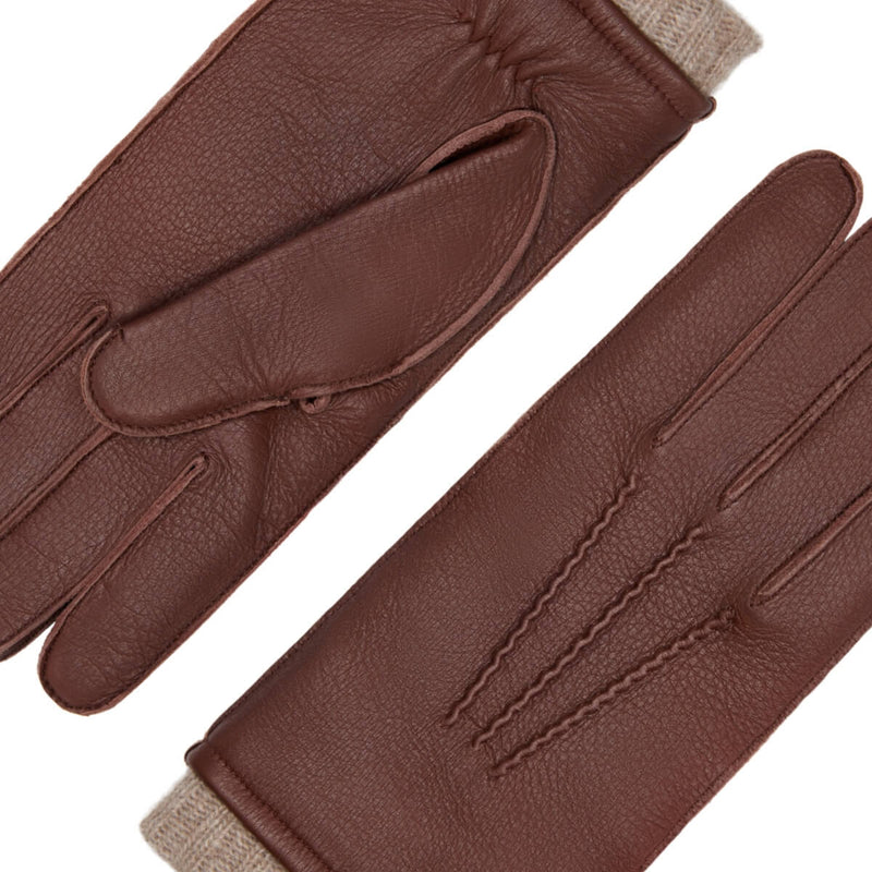 Vittoria (Marron) - Gants en cuir de cerf américain doublés de cachemire