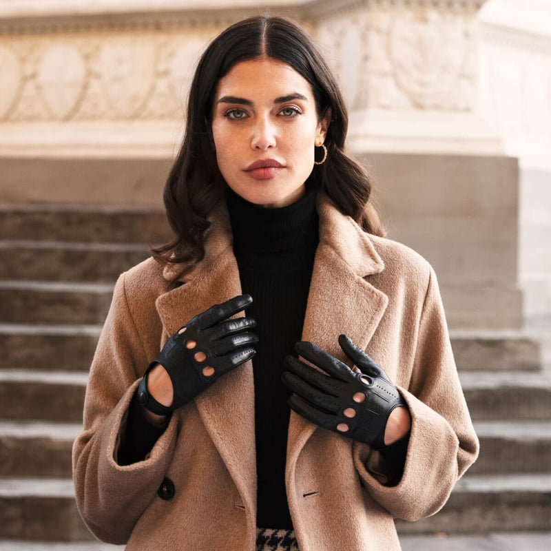 Gants de Conduite Femme Noir - Peau de daim - Fabriqué à la main en Italie  – Fratelli Orsini®