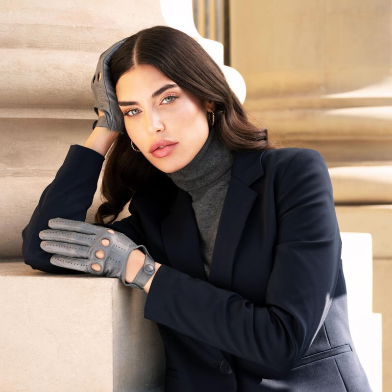 Gants de Conduite Pour Femme Gris - Fabriqués à la main en Italie – Gants en Cuir de Luxe – Fait à la Main en Italie - Fratelli Orsini® - 2