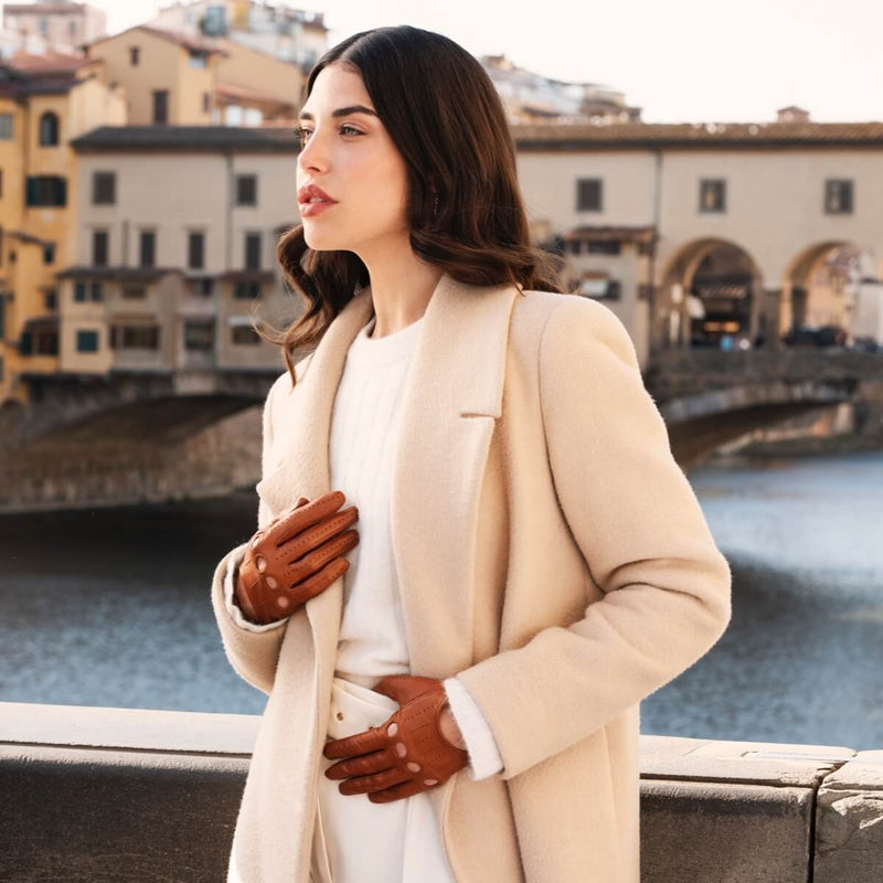 Gants de Conduite Pour Femme Cognac - Fabriqués à la main en Italie – Gants en Cuir de Luxe – Fait à la Main en Italie - Fratelli Orsini® - 5