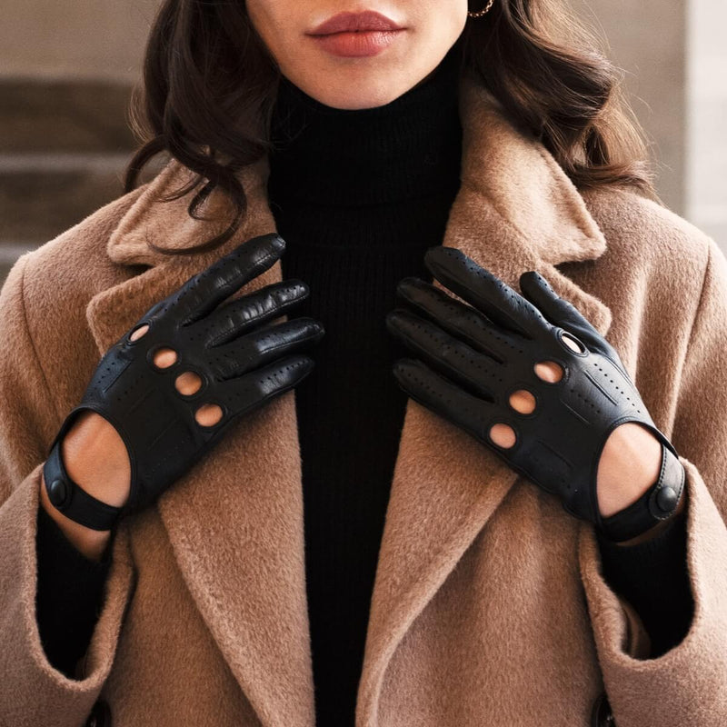 Gants de Conduite Femme Noir - Fabriqués à la main en Italie