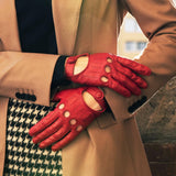 Gants de Conduite Pour Femme Rouge - Fabriqués à la main en Italie – Gants en Cuir de Luxe – Fait à la Main en Italie - Fratelli Orsini® - 9