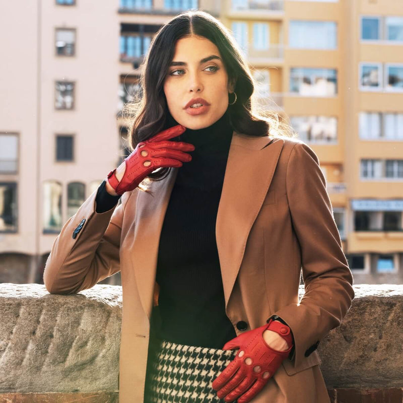 Gants de Conduite Pour Femme Rouge - Fabriqués à la main en Italie – Gants en Cuir de Luxe – Fait à la Main en Italie - Fratelli Orsini® - 10