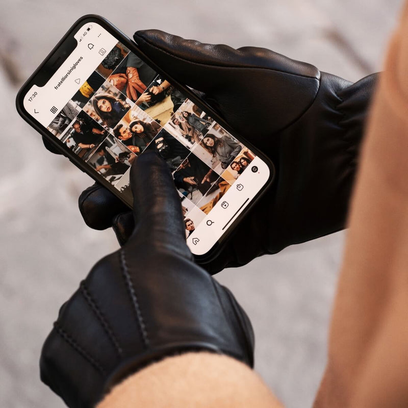 Gants en Cuir Noir Homme - Écran Tactile - Fabriqués à la main en Italie – Gants en Cuir de Luxe – Fait à la Main en Italie - Fratelli Orsini® - 7