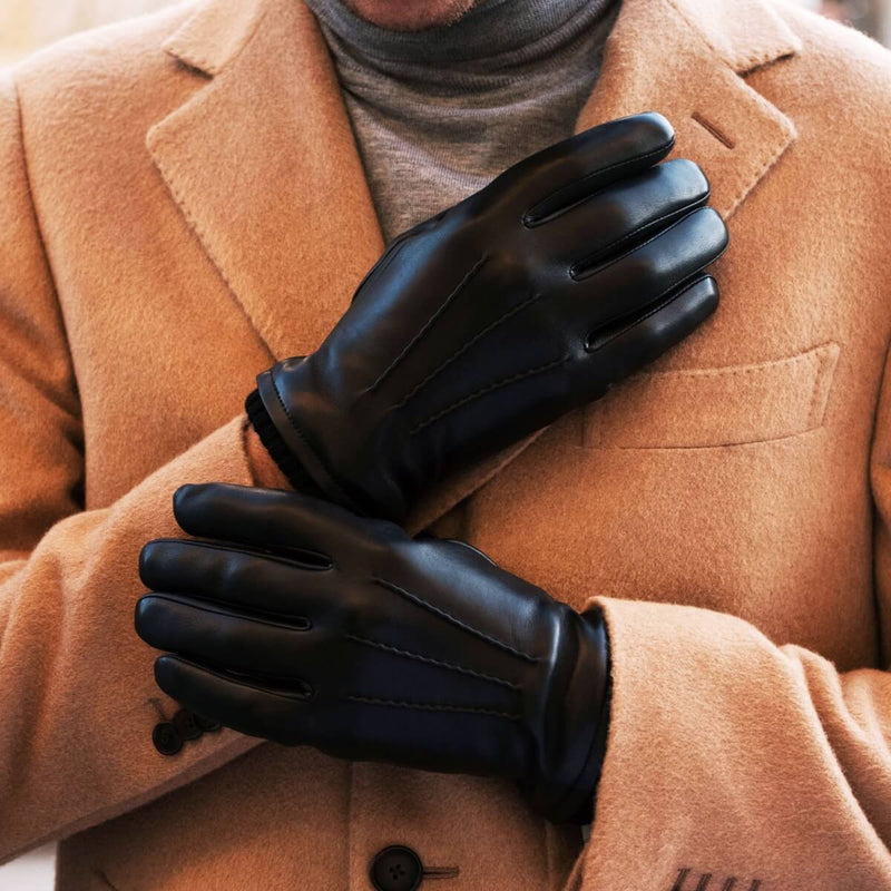 Gants cuir hommes noirs tactiles