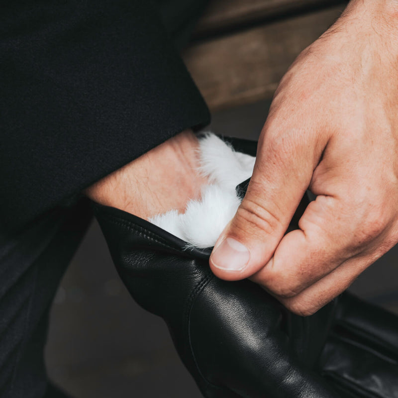 Gants en Cuir Homme Noir - Fourrure Blanche - Fabriqués à la main en Italie – Gants en Cuir de Luxe – Fait à la Main en Italie - Fratelli Orsini® - 6