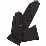 Elena (noir) - gants opéra en cuir 6 boutons doublés de soie