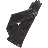 Elena (noir) - gants opéra en cuir 8 boutons doublés de soie