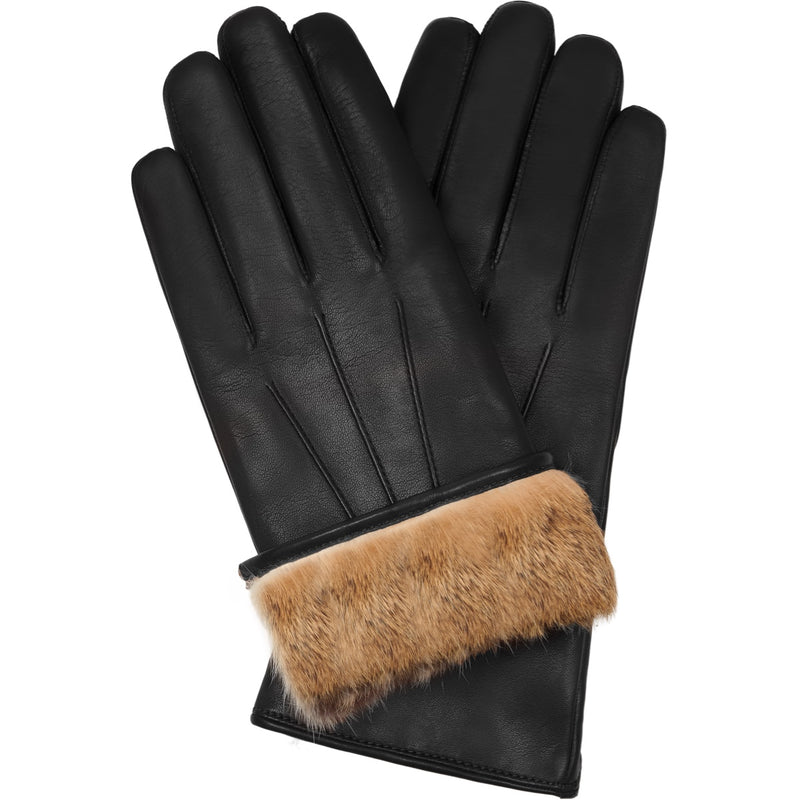 Francesca (Noir) - Gants en cuir d'agneau à doublure en fourrure marron