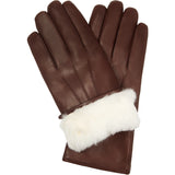 Francesca (Marron) - Gants en cuir d'agneau à doublure en fourrure blanche