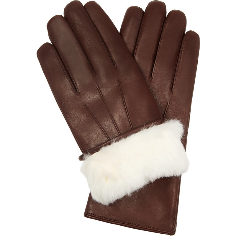 Francesca (Marron) - Gants en cuir d'agneau à doublure en fourrure blanche