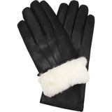 Francesca (Noir) - Gants en cuir d'agneau à doublure en fourrure blanche