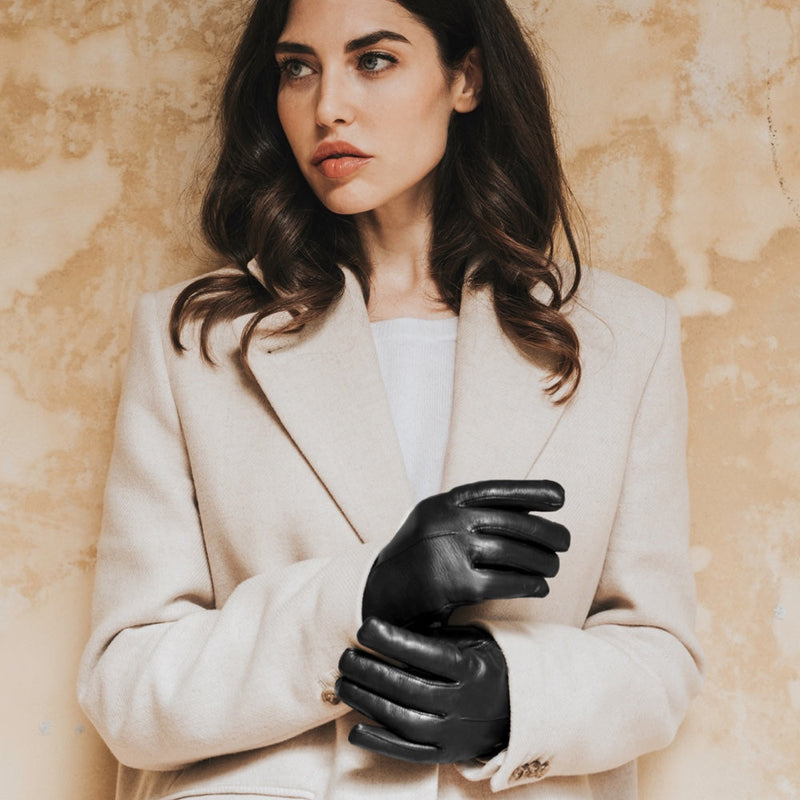 Gants Femme en Cuir Noir - Fourrure Blanche - Fabriqués à la main en Italie – Gants en Cuir de Luxe – Fait à la Main en Italie - Fratelli Orsini® - 9