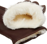 Francesca (Marron) - Gants en cuir d'agneau à doublure en fourrure blanche